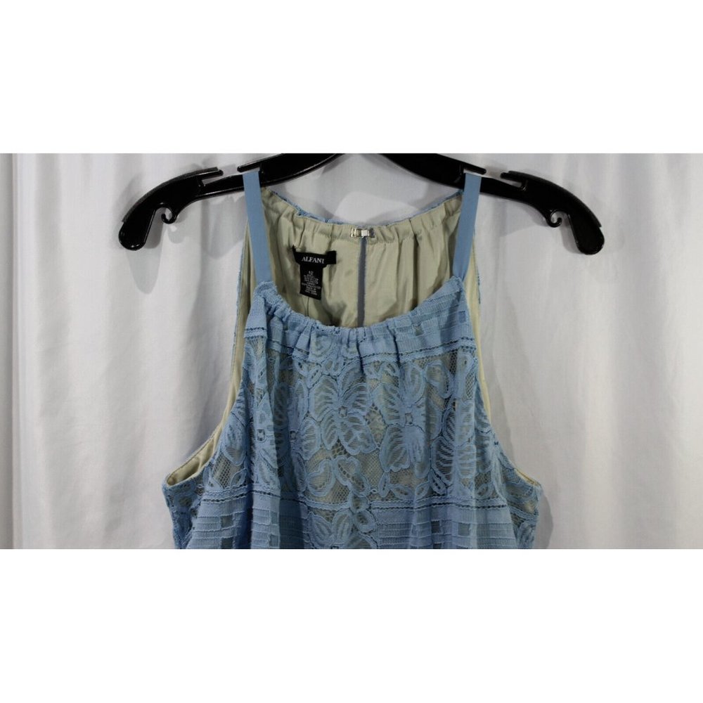 NWT Alfani Womens Light Blue Lace Overlay Halter Blouse 12 - Picture 5 of 8